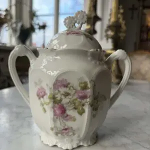 Fransk vintage kaffekanna i porslin med blomdekor