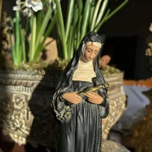 Madonna större spelter med patinerad yta, sällsynt