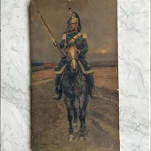 Fransk Antik Tavla med Ryttare