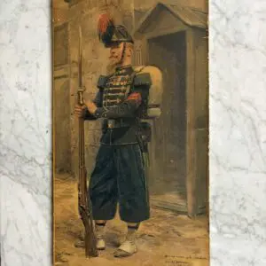 Fransk Antik Tavla med Soldatmotiv