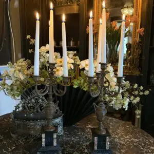 Antikt par kandelabrar i brons & marmor